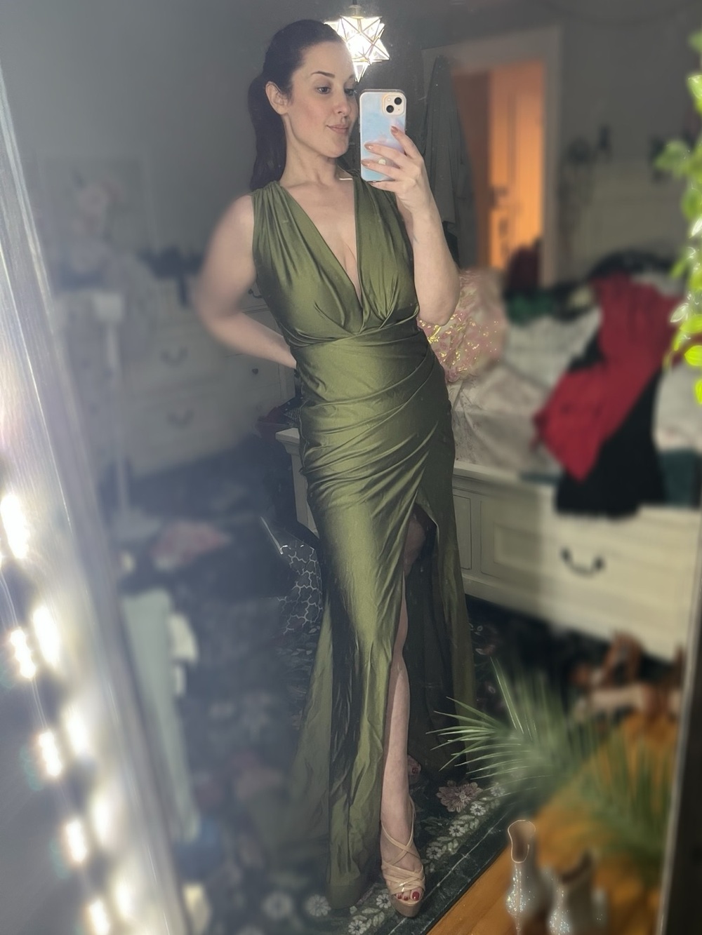 Jessica Angel JA747 Olive Green V-Neck Evening Gown
